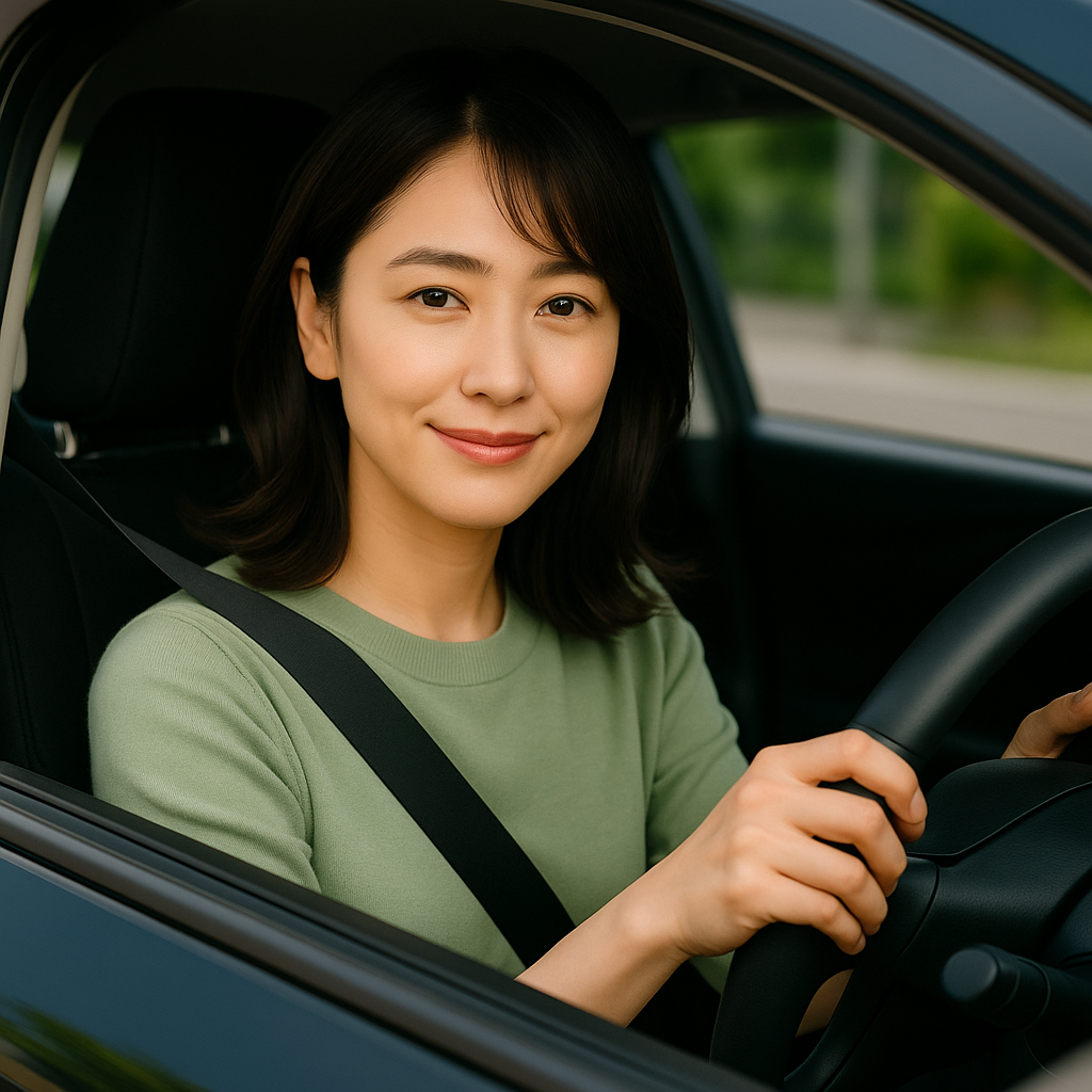 運転中の女性のガッツポーズ