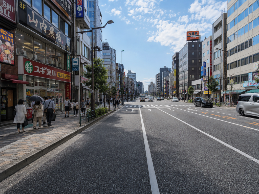 葛西橋方面で前方の車列と車間距離を見る講習イメージ