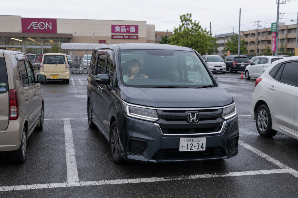 ミニバンで駐車する女性のイメージ