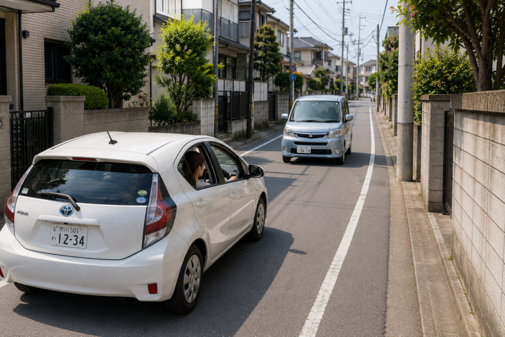 市川市の狭い道路すれ違いイメージ