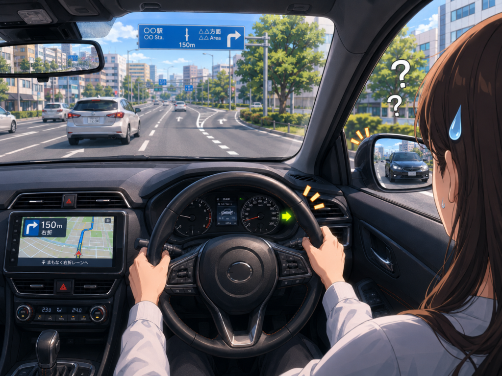 車線変更で怖くなりやすい場面のイメージ