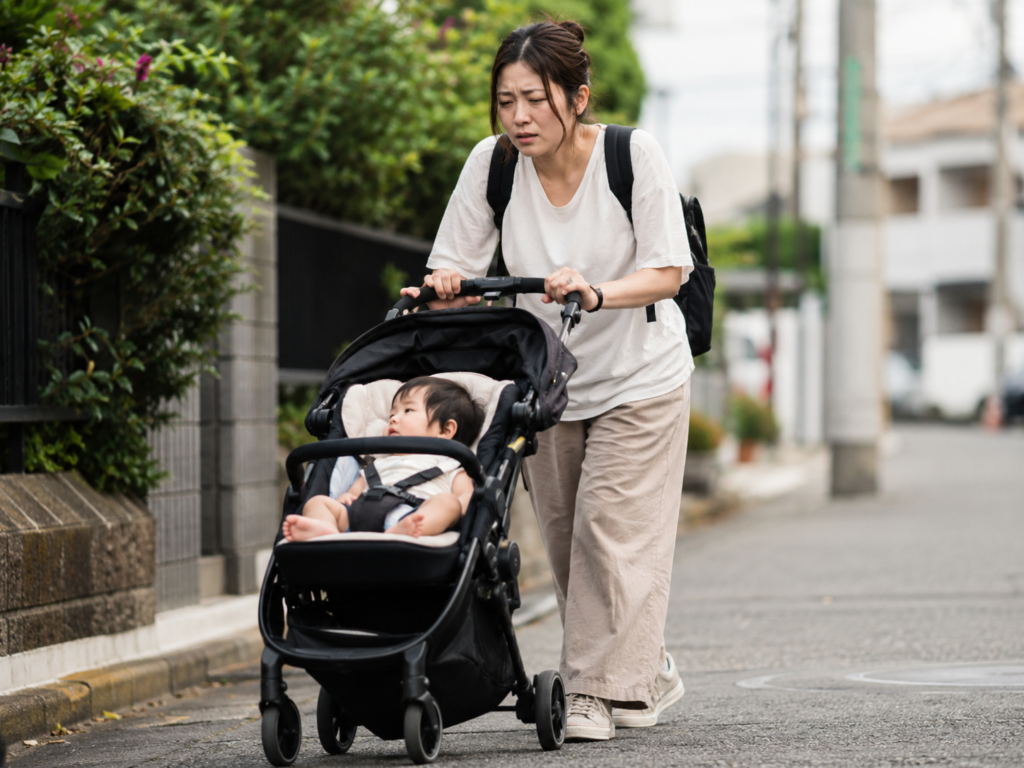 ベビーカーを押す母親