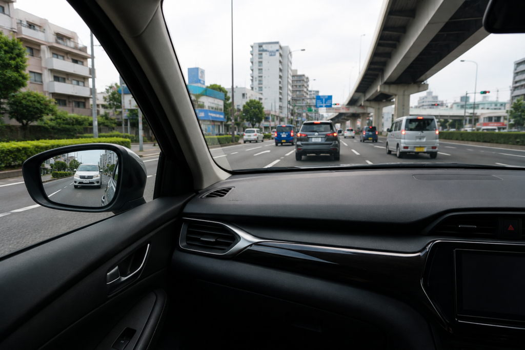 前の車だけを見てブレーキが増えるペーパードライバーの運転イメージ