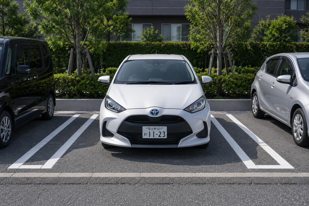 駐車で白線に合わせて幅寄せを修正する練習
