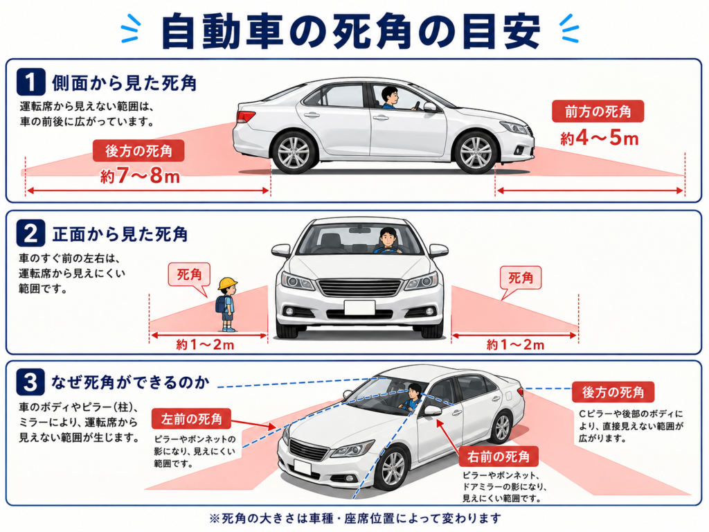 交通量の少ない道で停止線との距離を確認する運転練習