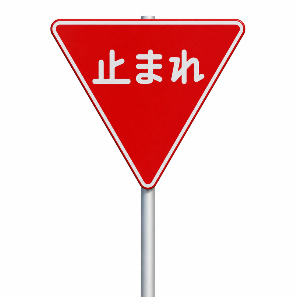 信号のない交差点で停止線の手前に止まる車のイメージ