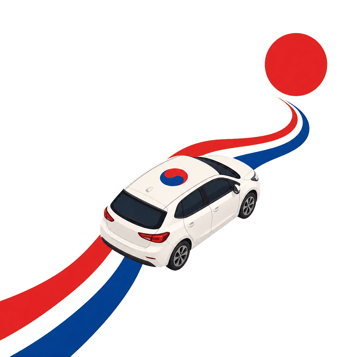 韓国から日本へ向かう車を表したイラスト