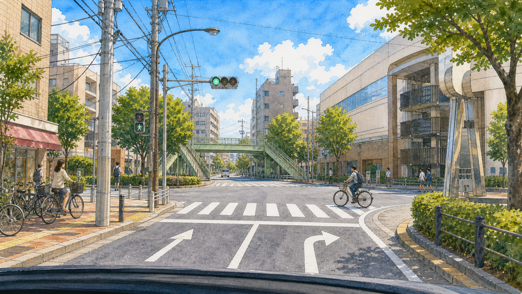葛西・西葛西の交差点と道路を描いたイラスト