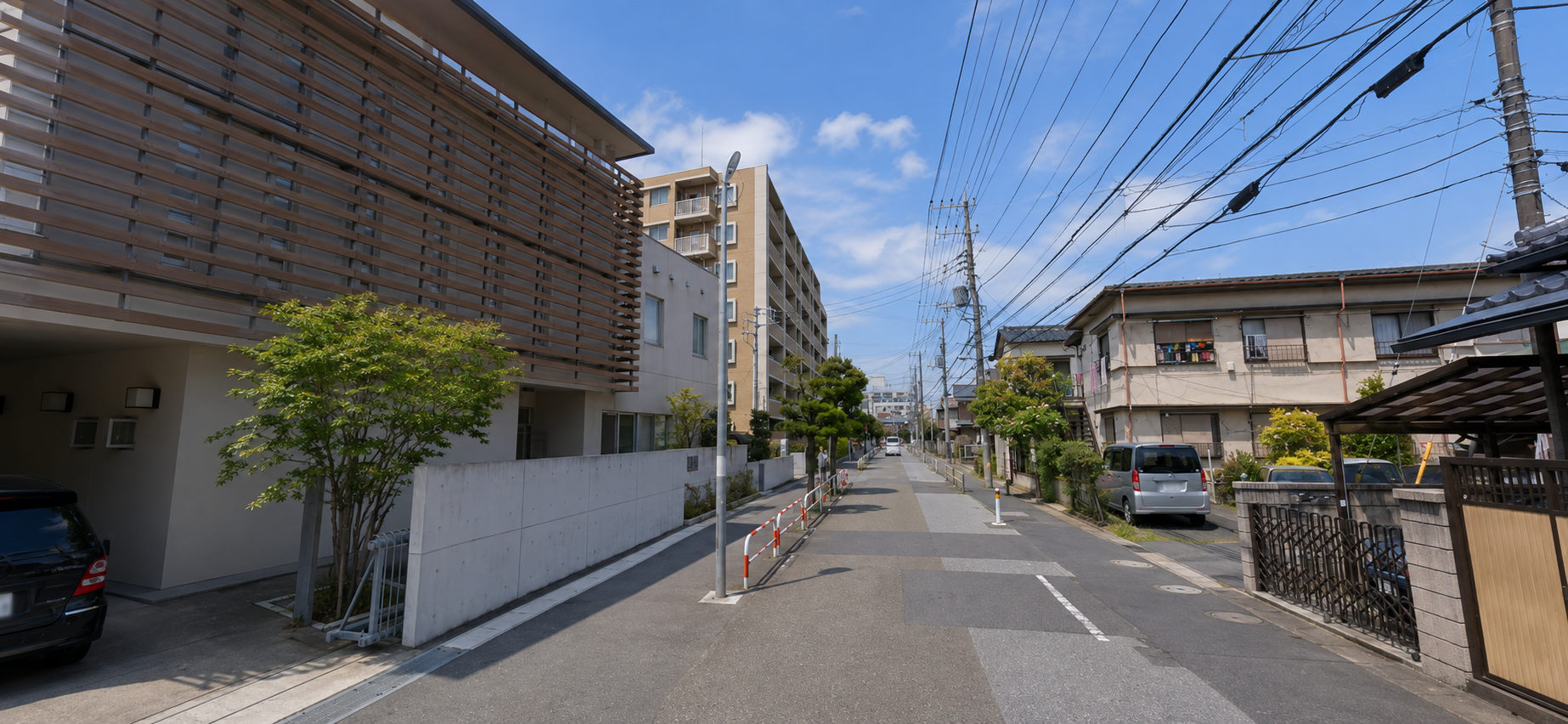 本八幡駅近くの交通量が少ない住宅街の道路
