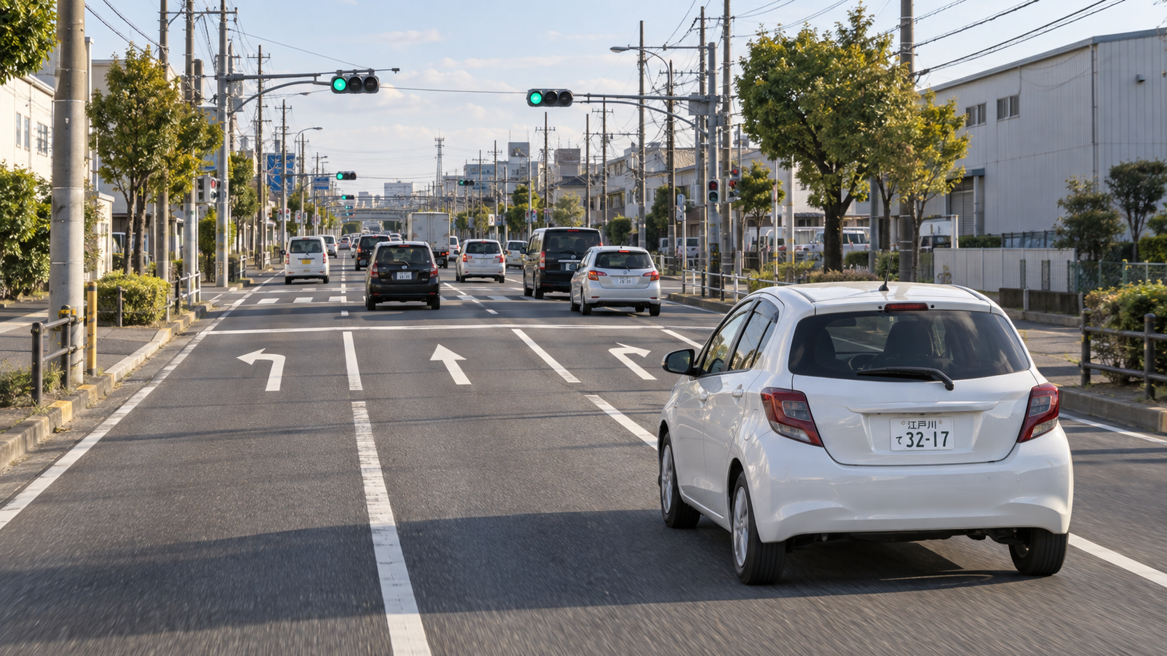 木更津への移動ルートを考える際の一般道と江戸川ナンバーの車のイメージ