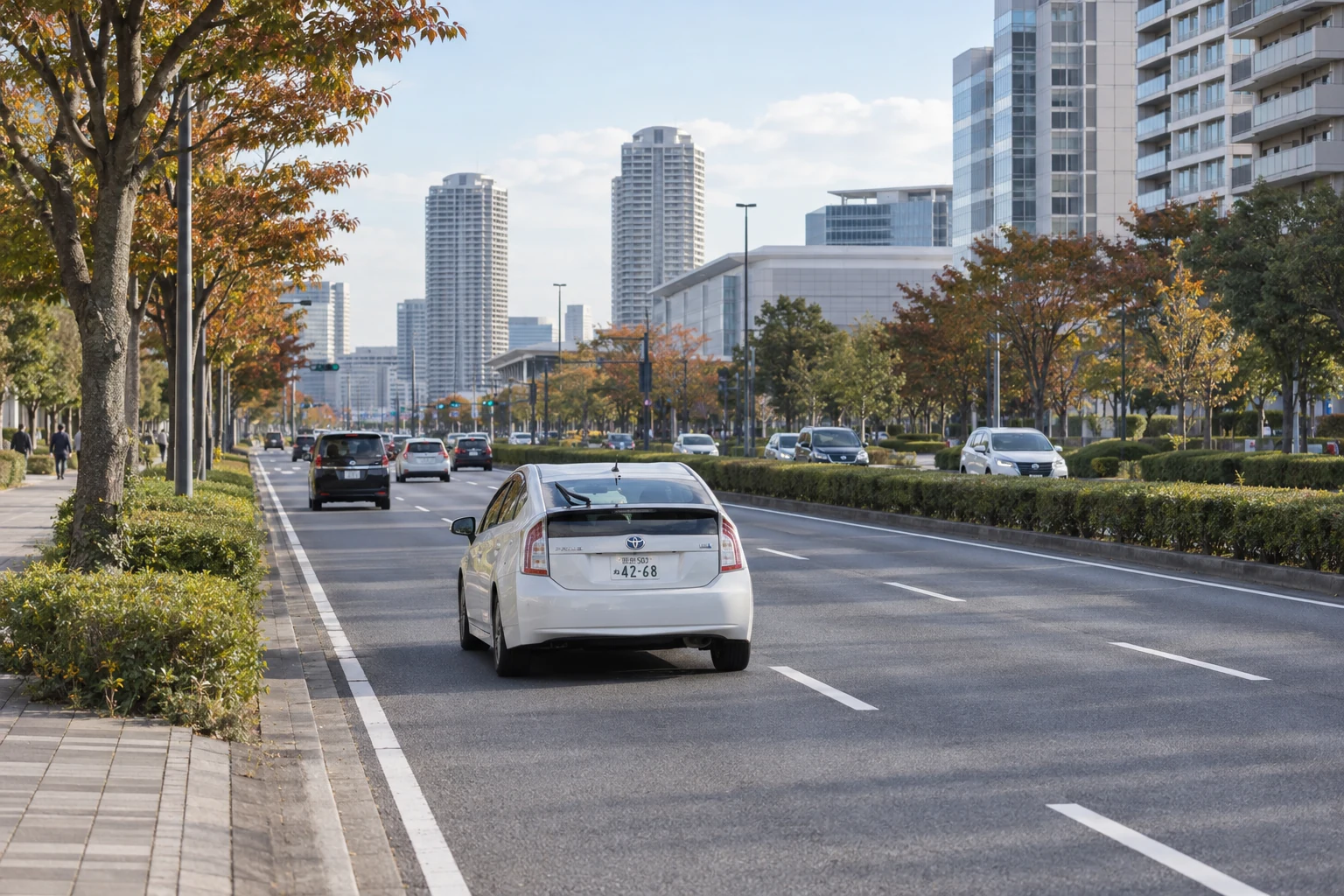 中央分離帯と複数車線のある広い道路